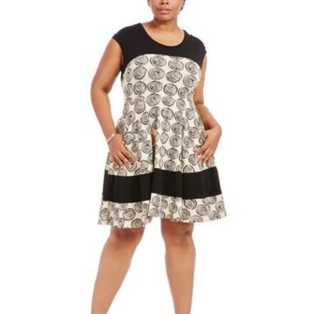 Effie's Heart Napoli Dress W/ Pockets Size 4x Black/Tan Coil Print